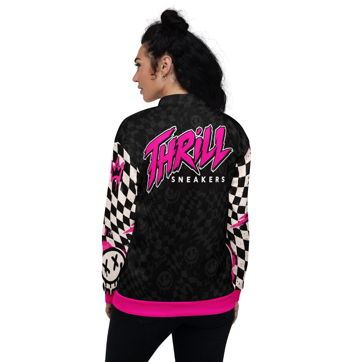 Dead Happy Unisex Bomber Jacket — back view