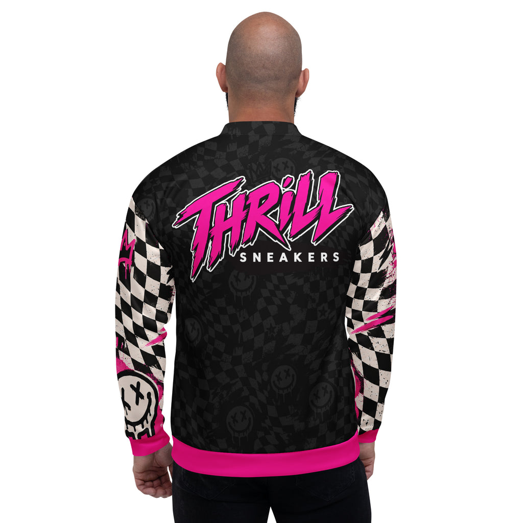 Dead Happy Unisex Bomber Jacket — back view