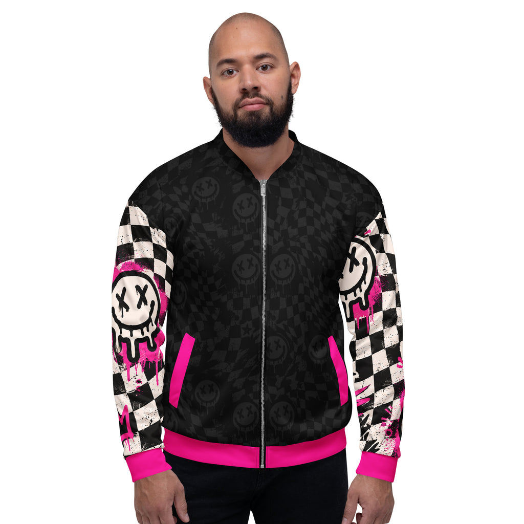 Dead Happy Unisex Bomber Jacket — front view