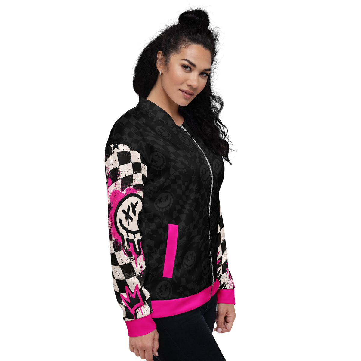Dead Happy Unisex Bomber Jacket — side view