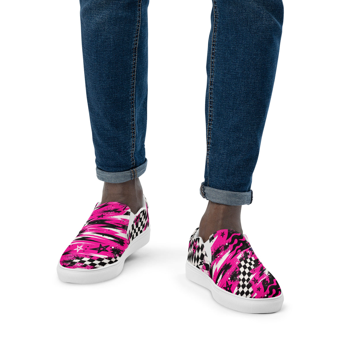 Pink Riot Men’s Slip-Ons — front view