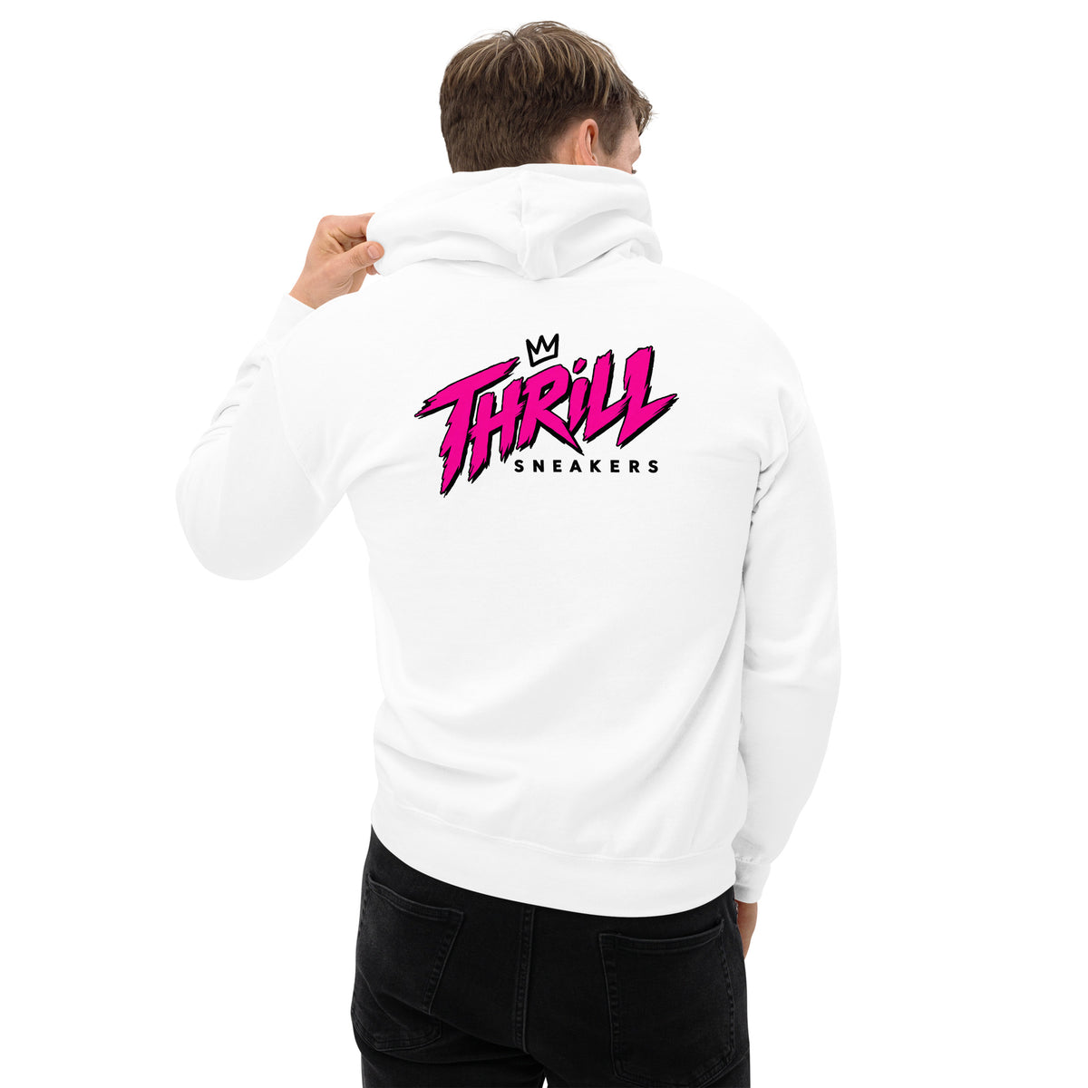 Thrill Sneakers Unisex Hoodie – White — back view