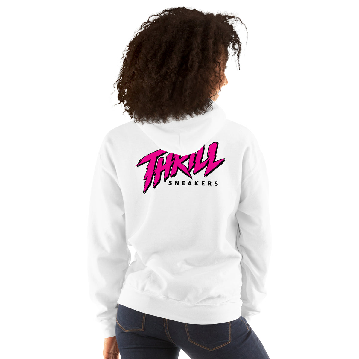 Thrill Sneakers Unisex Hoodie – White — back view