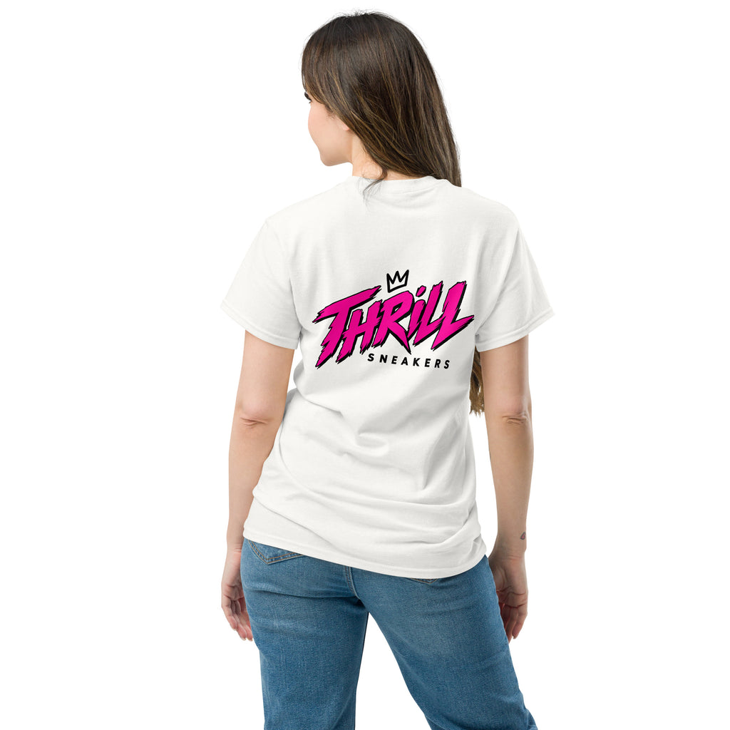 Thrill Sneakers Unisex Tee – White — back view