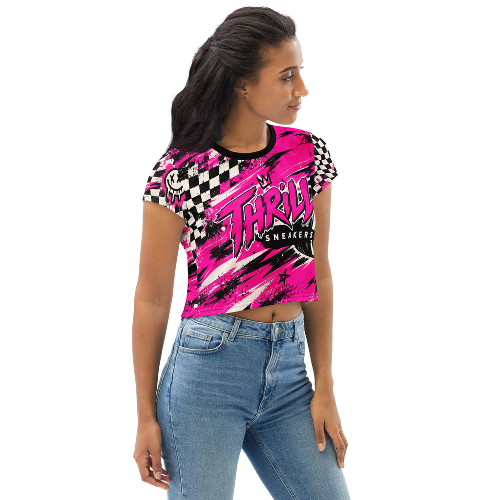 Pink Riot Crop Tee — angled front view
