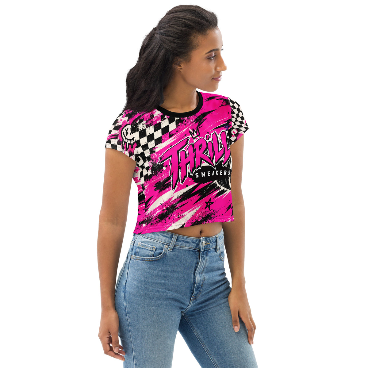 Pink Riot Crop Tee — angled front view