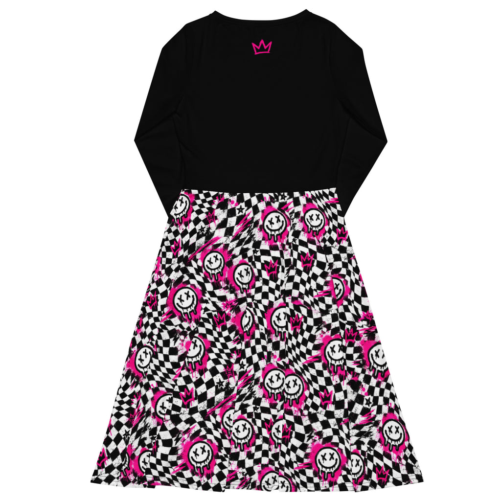 Checkmate Long Sleeve Midi Dress — back view