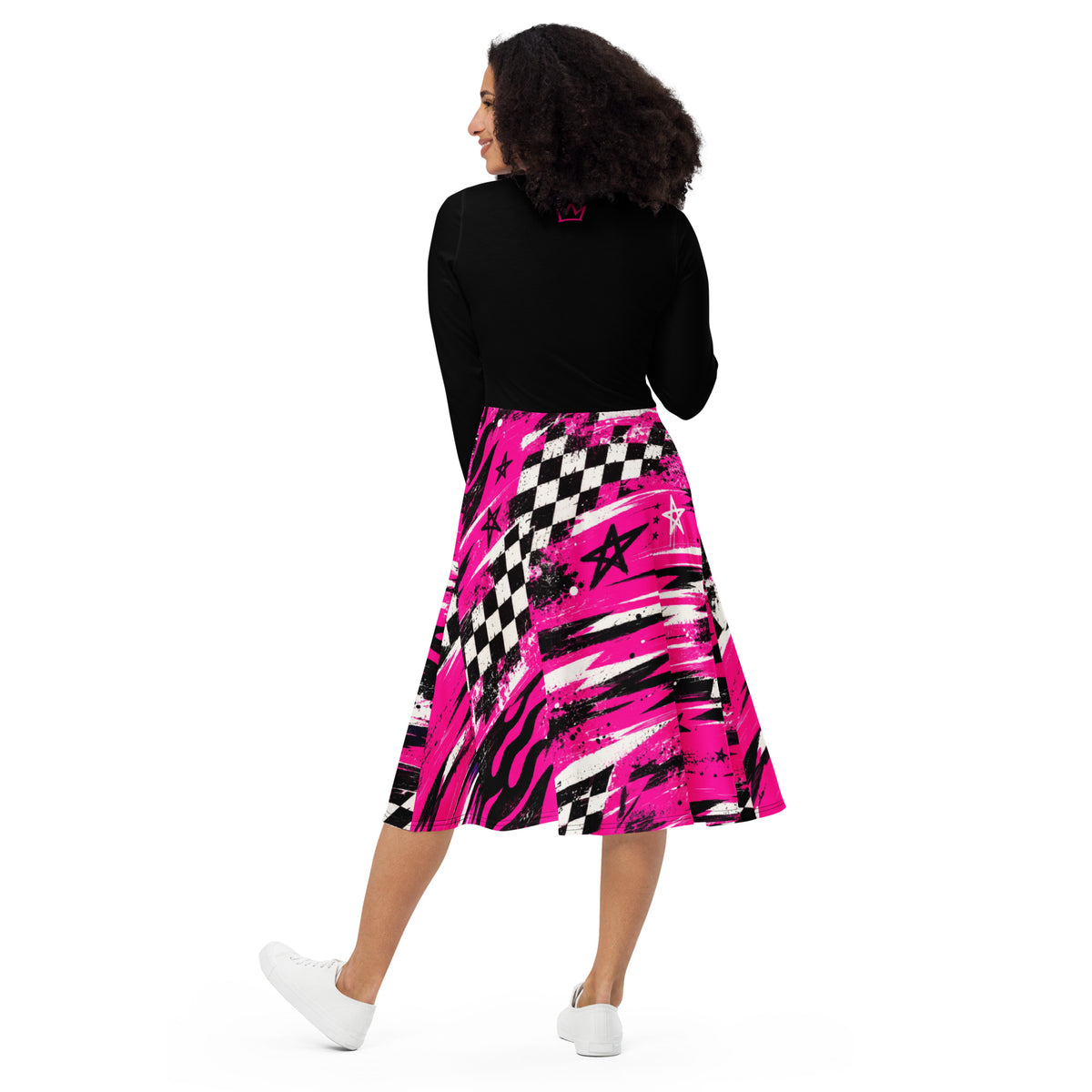 Pink Riot Long Sleeve Midi Dress — back view