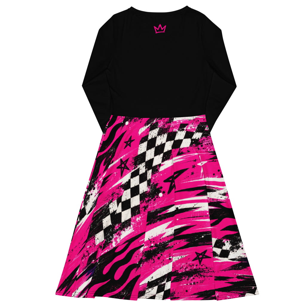 Pink Riot Long Sleeve Midi Dress — back view