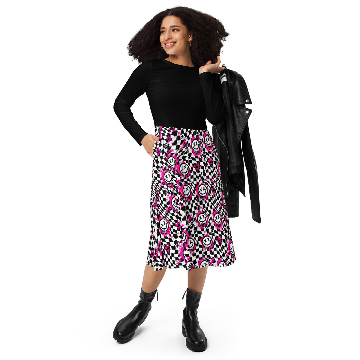 Checkmate Long Sleeve Midi Dress — front view