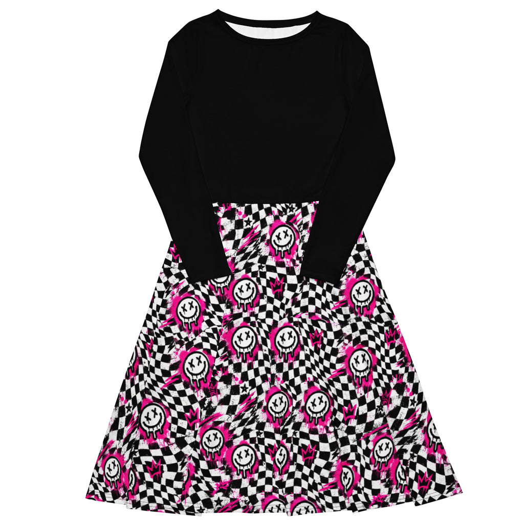 Checkmate Long Sleeve Midi Dress — front view
