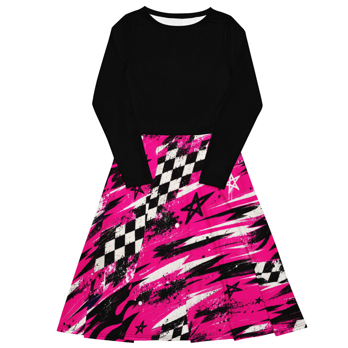 Pink Riot Long Sleeve Midi Dress — front view