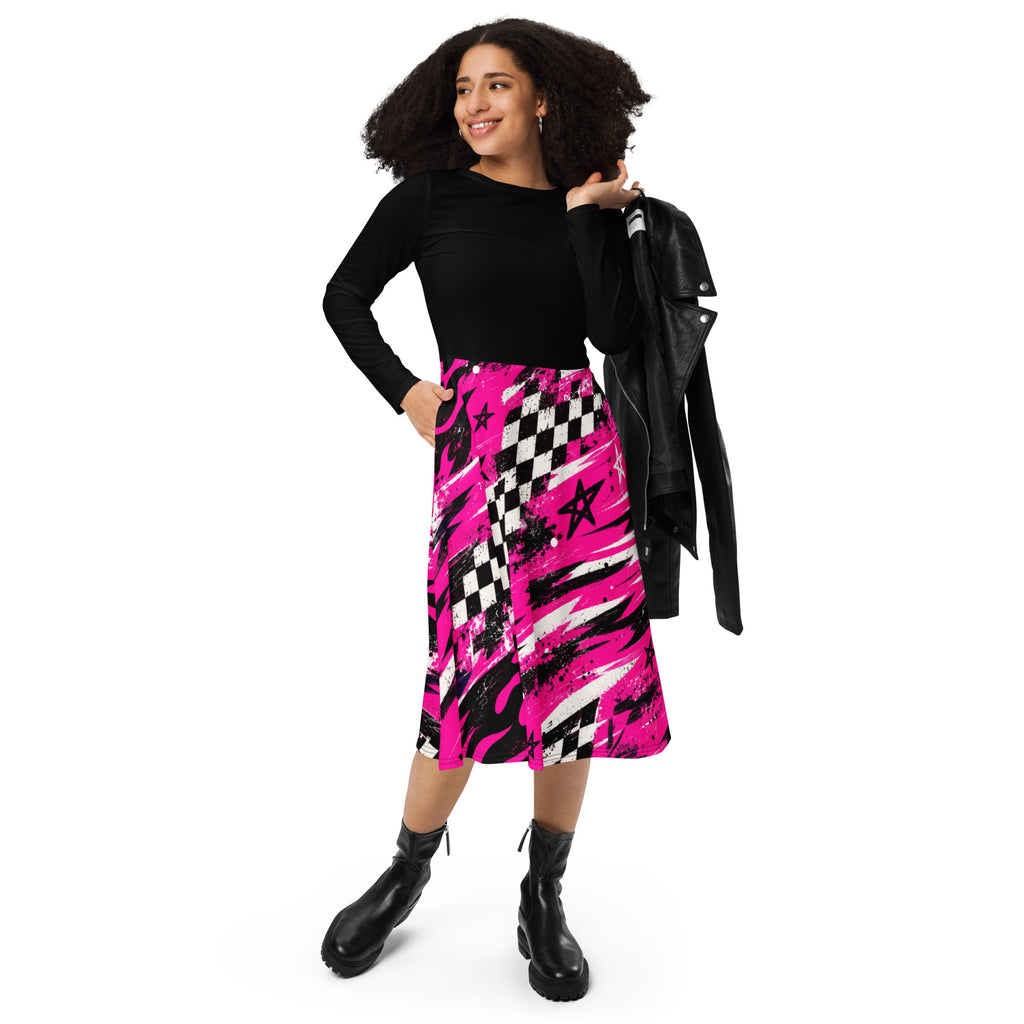 Pink Riot Long Sleeve Midi Dress — front view