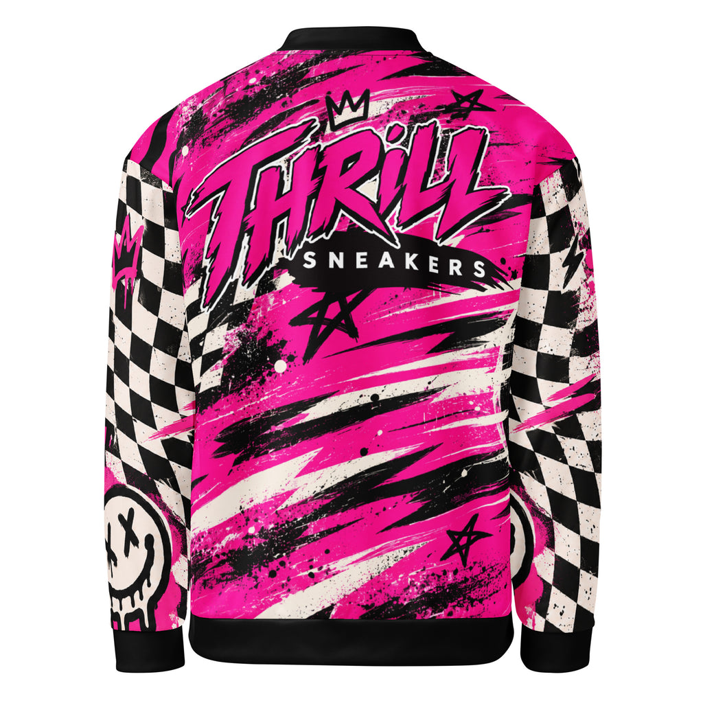 Pink Riot Unisex Bomber Jacket — back view