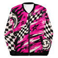 Pink Riot Unisex Bomber Jacket — front view
