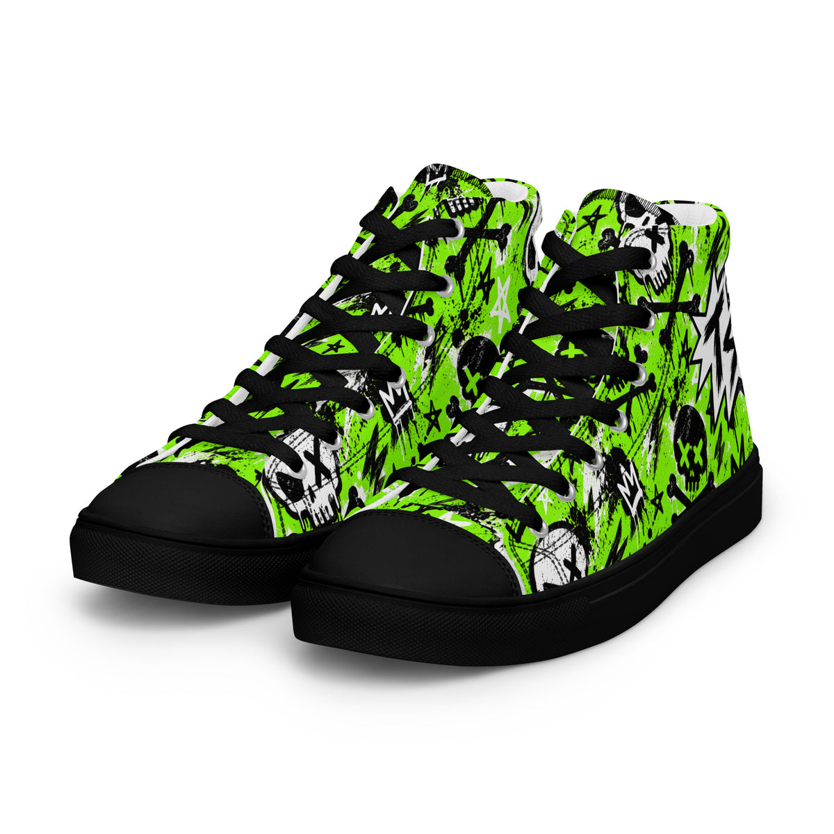 Acid Skull Men’s High Tops — angled front view