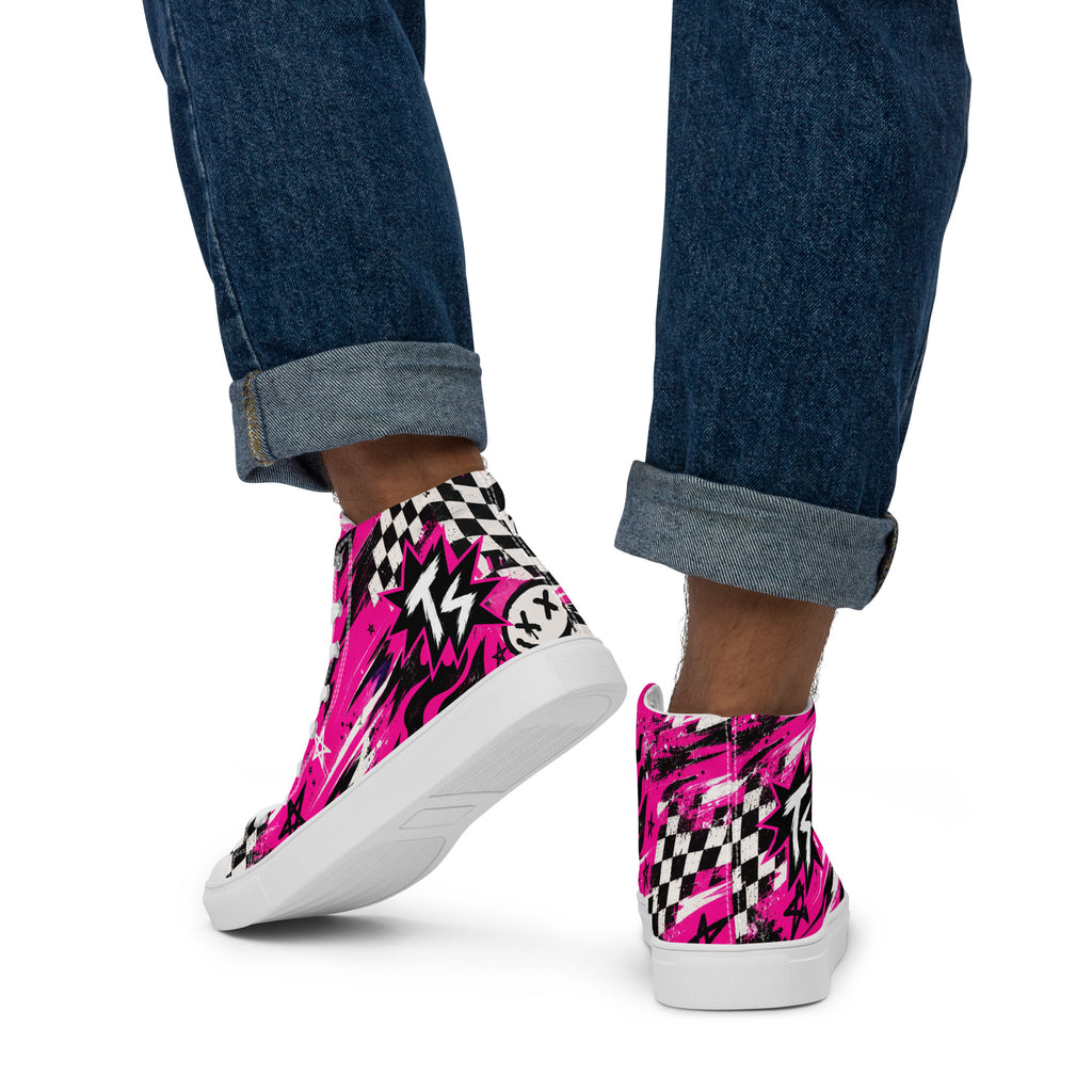 Pink Riot Men’s High Tops — back view