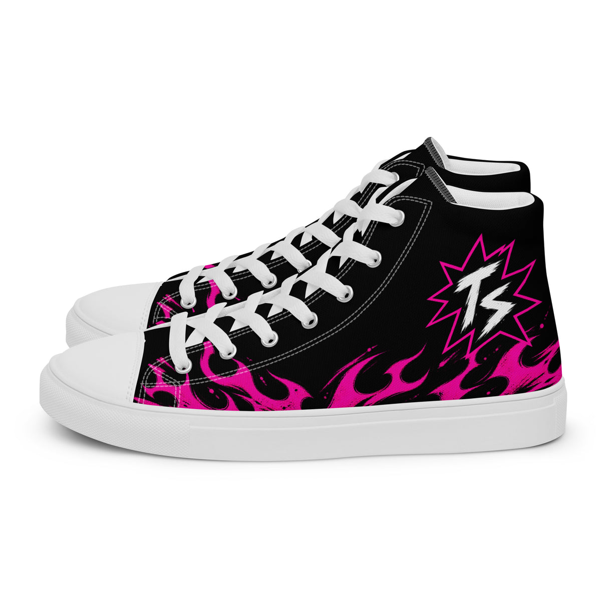 Pink Thrill Men’s High Tops — side view