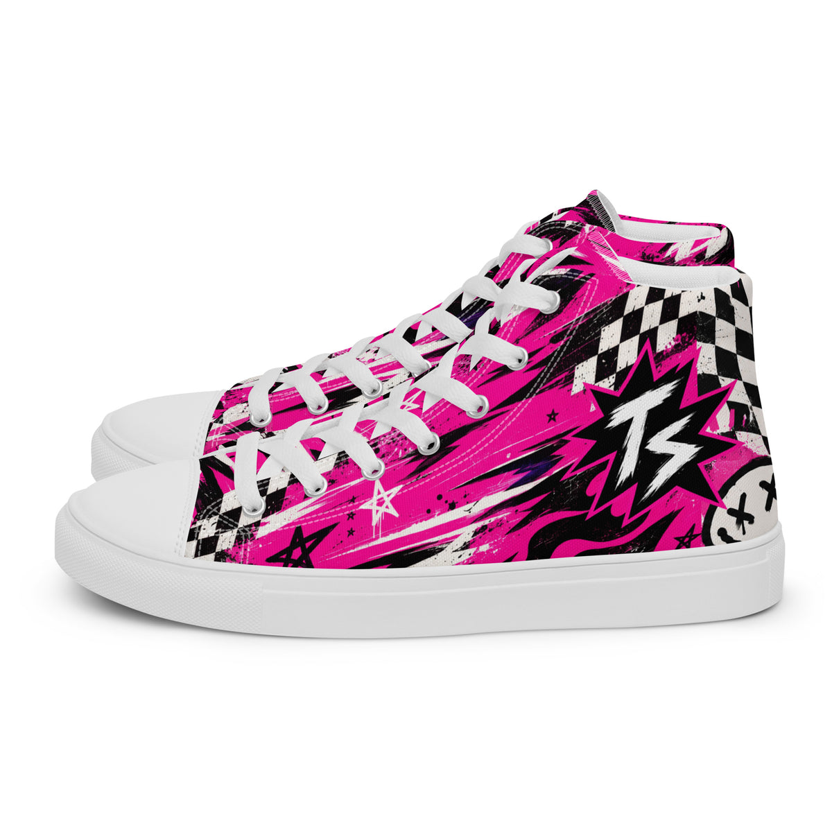 Pink Riot Men’s High Tops — side view