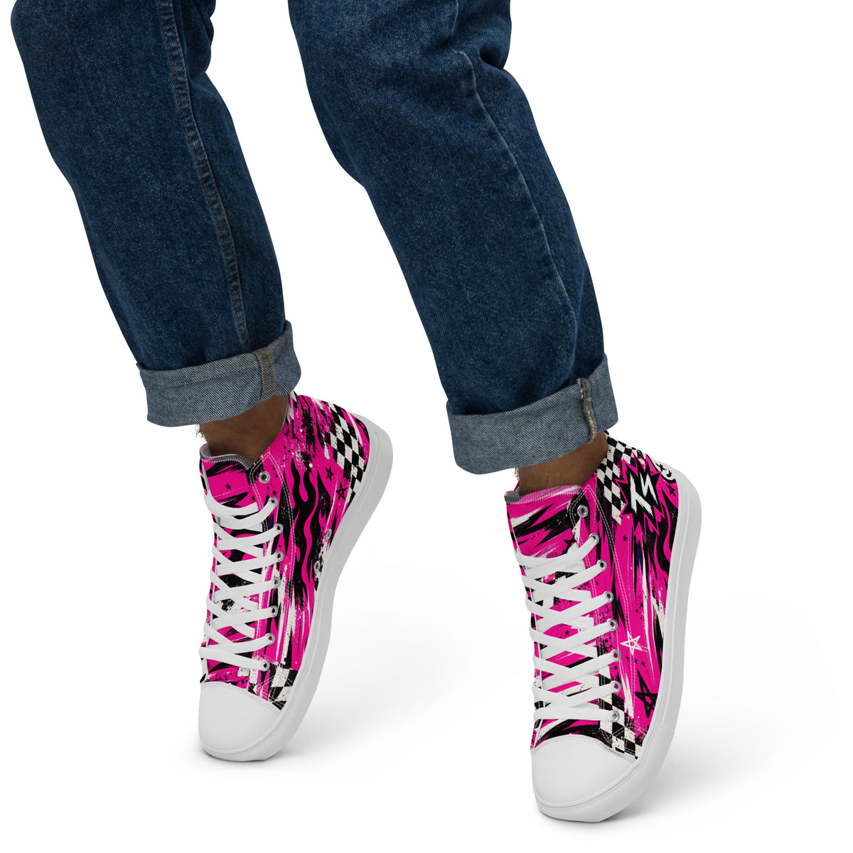 Pink Riot Men’s High Tops — side view