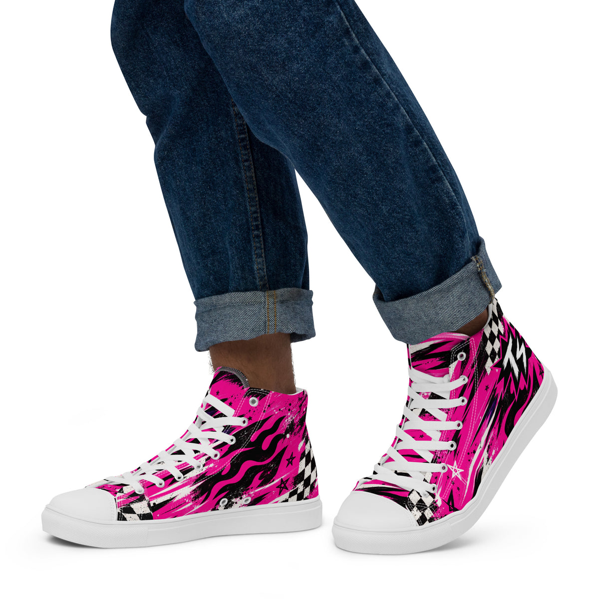 Pink Riot Men’s High Tops — side view