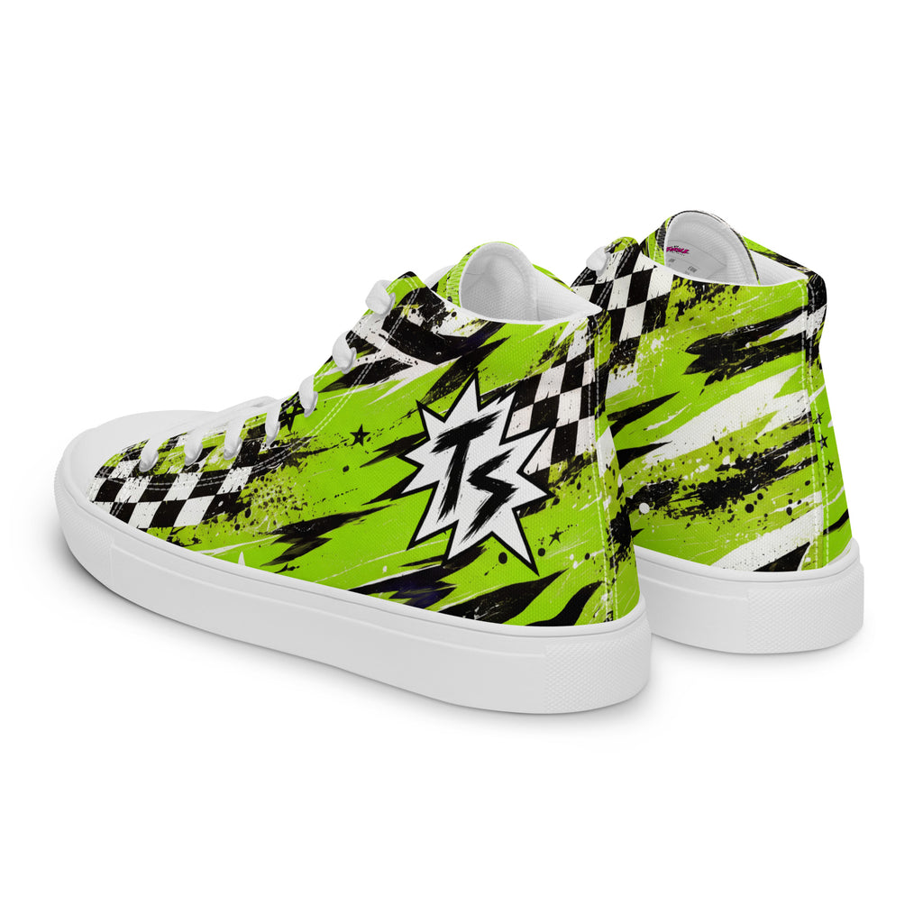 Green Riot Men’s High Tops — angled back view