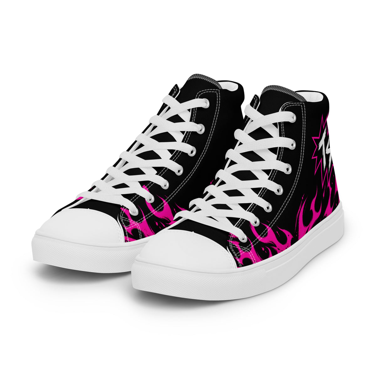 Pink Thrill Men’s High Tops — angled front view