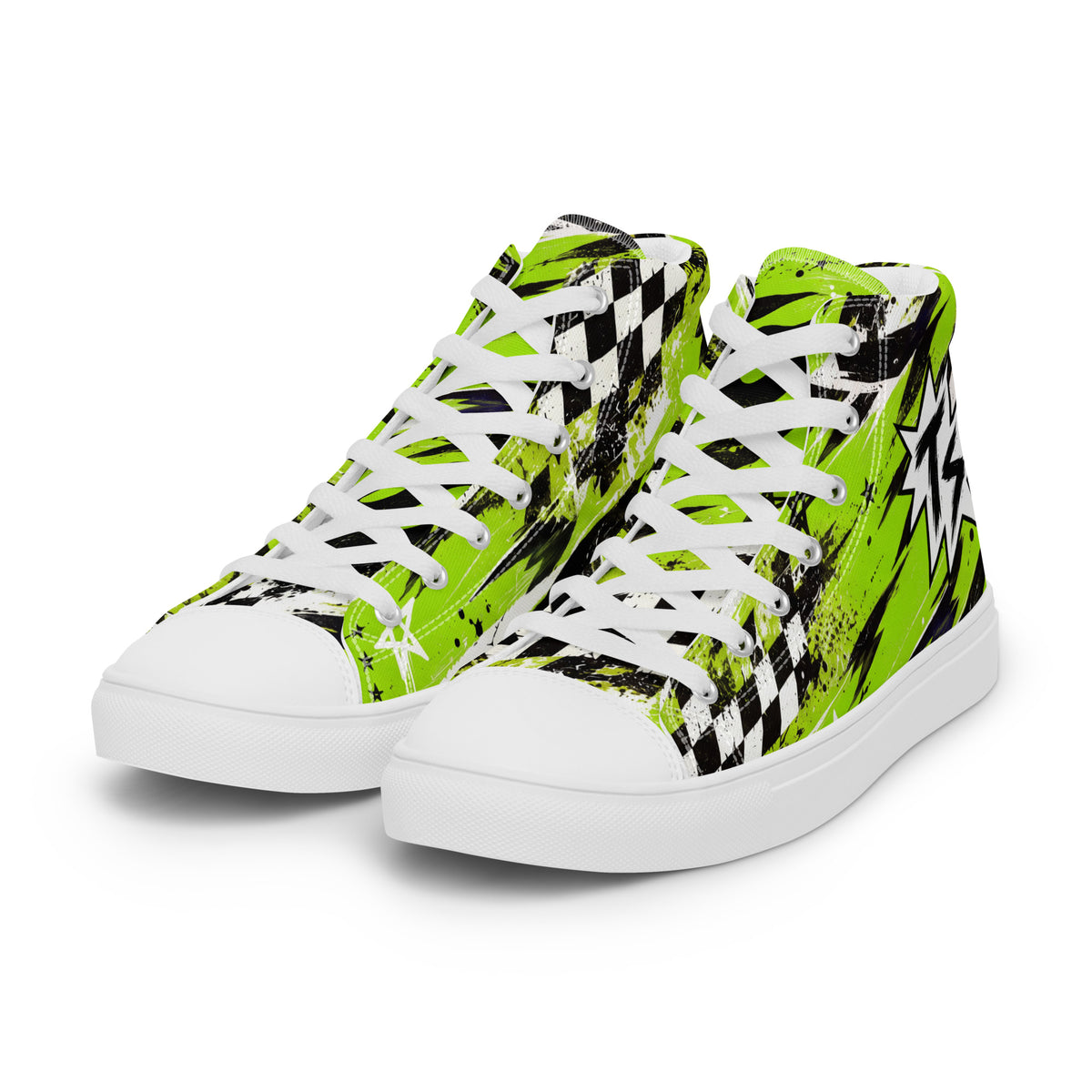 Green Riot Men’s High Tops — angled front view