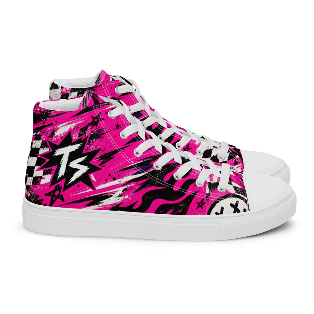 Pink Riot Men’s High Tops — side view