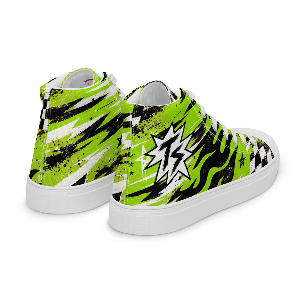 Green Riot Men’s High Tops — angled back view