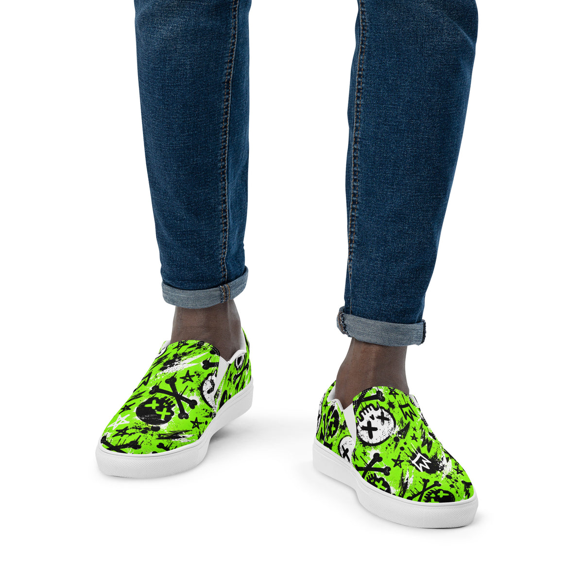 Acid Skull Men’s Slip-Ons — front view