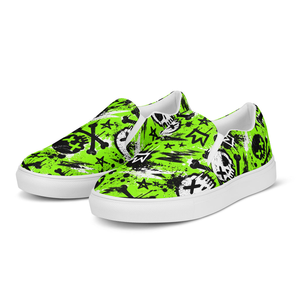 Acid Skull Men’s Slip-Ons — angled front view
