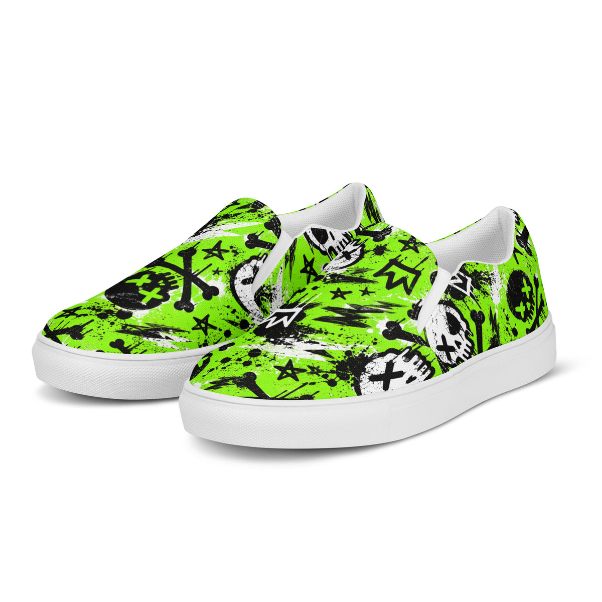 Acid Skull Men’s Slip-Ons — angled front view