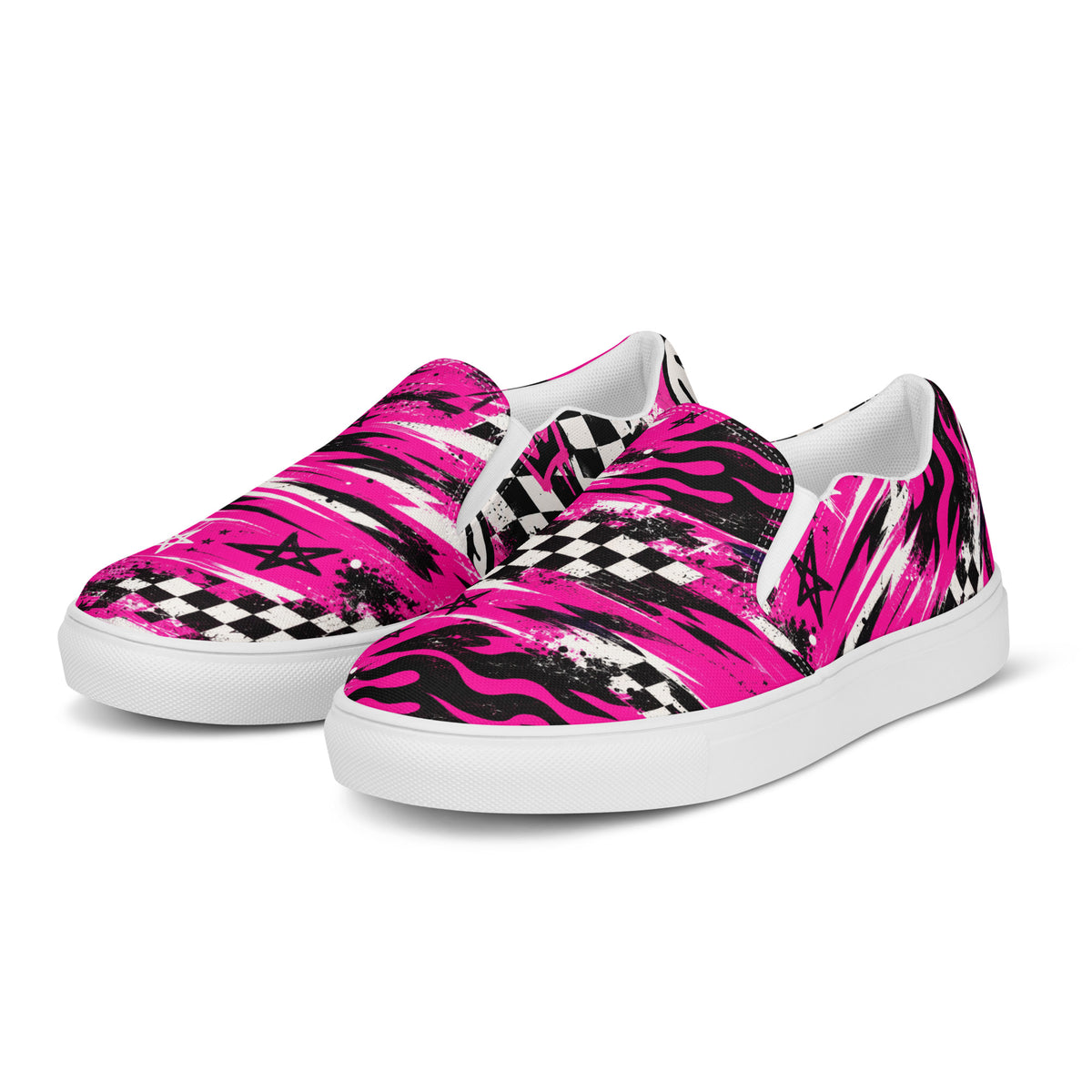 Pink Riot Men’s Slip-Ons — angled front view