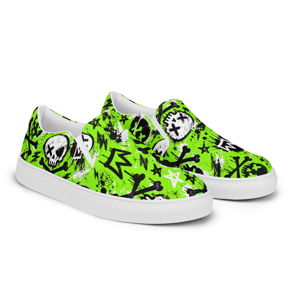 Acid Skull Men’s Slip-Ons — angled front view
