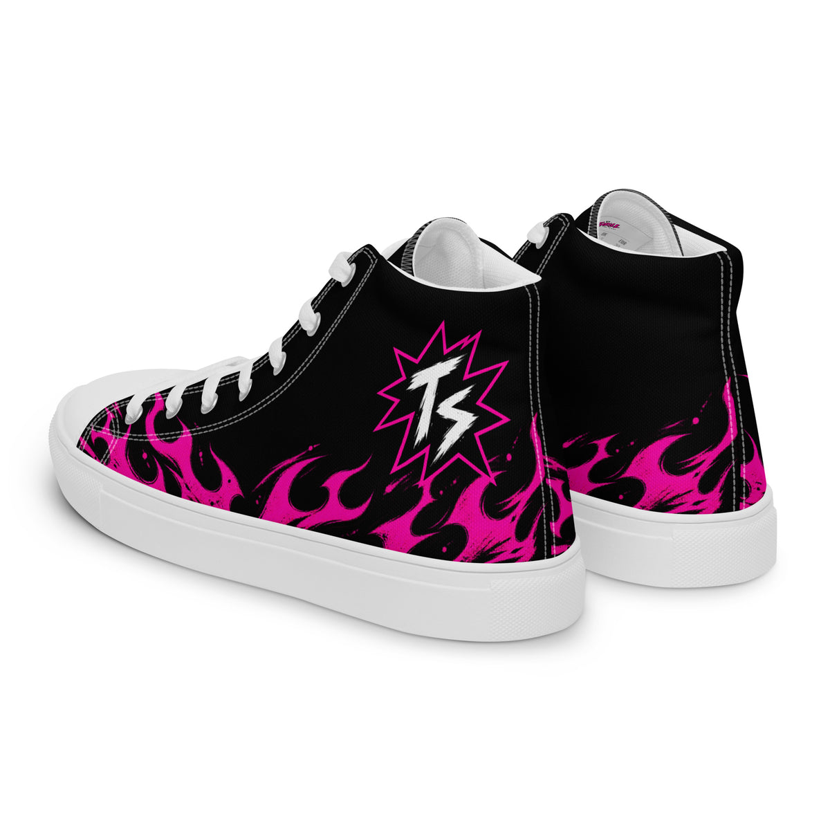 Pink Thrill Women’s High Tops — angled back view