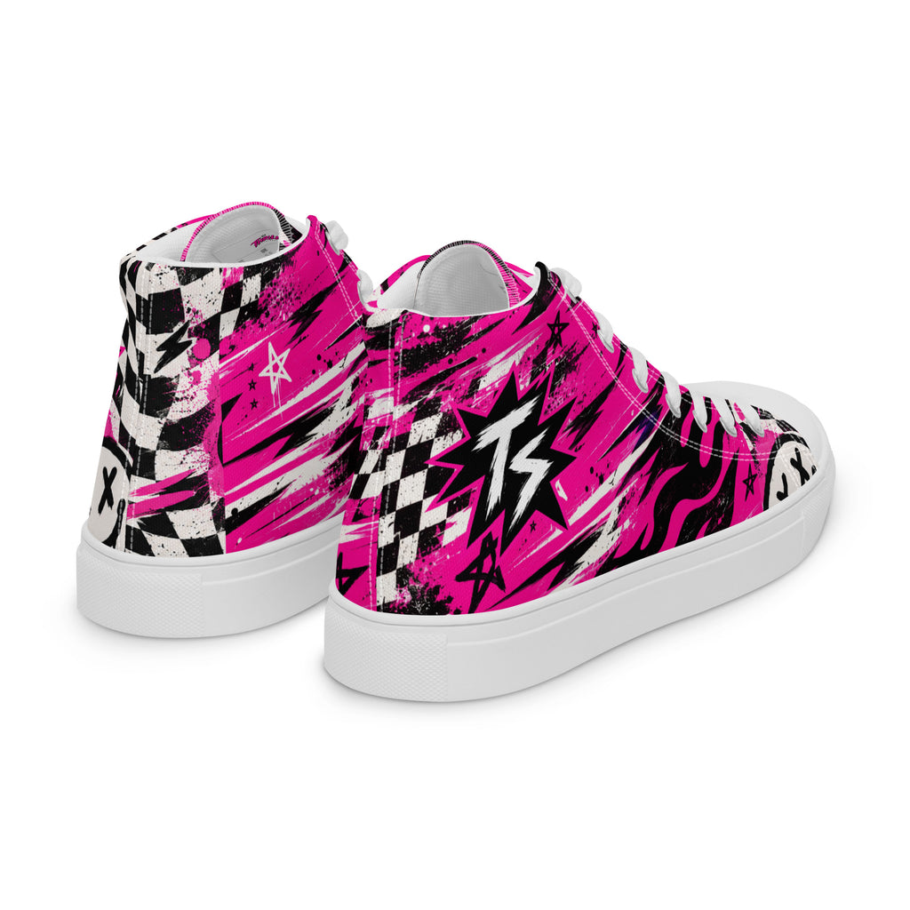 Pink Riot Women’s High Tops — angled back view