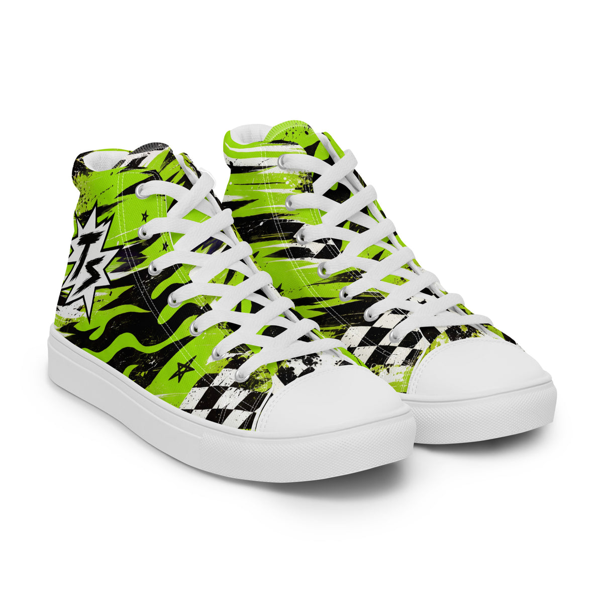 Green Riot Women’s High Tops — angled front view