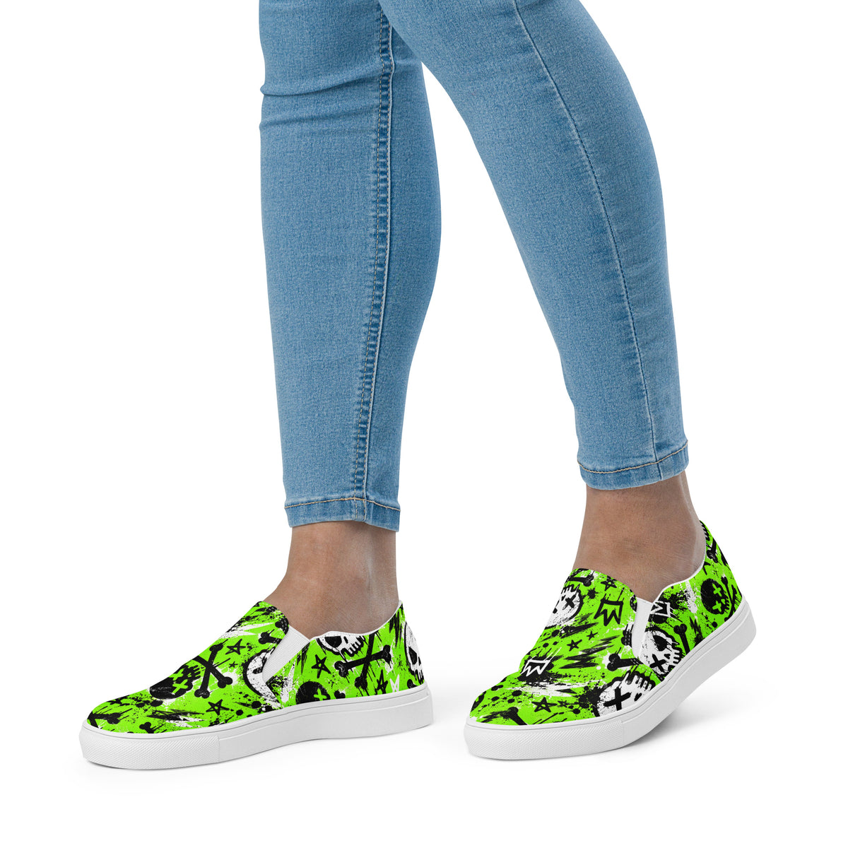 Acid Skull Women’s Slip-Ons — front view