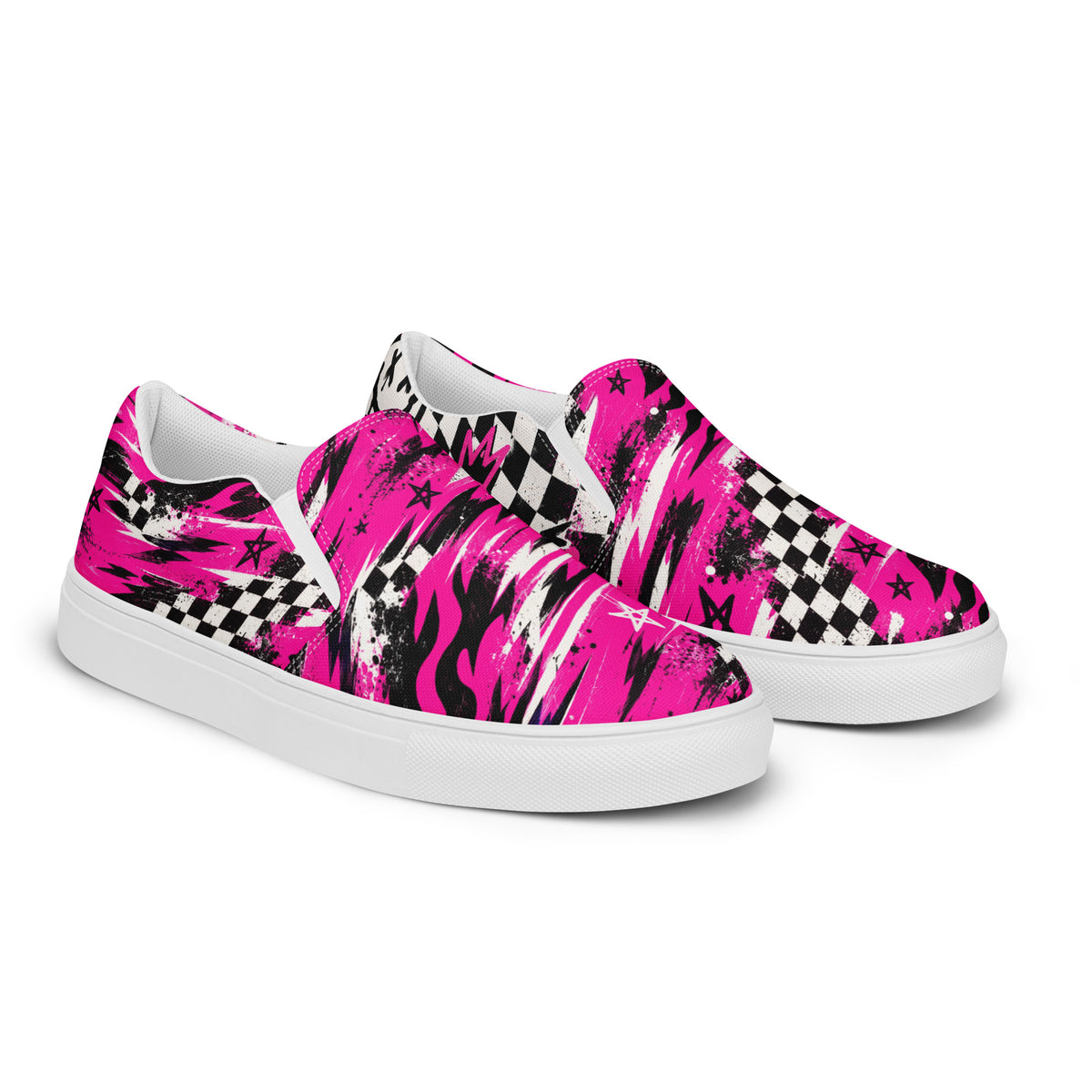 Pink Riot Women’s Slip-Ons — angled front view